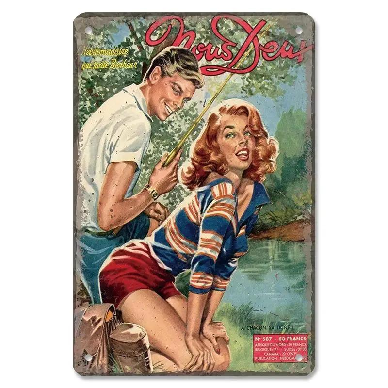 Vintage Metal Sexy Girl Pin Up Girls Plaque Tin Signs Cola Beer Airplane Metal Poster Retro for Bar Pub Club Home Wall Art Decor