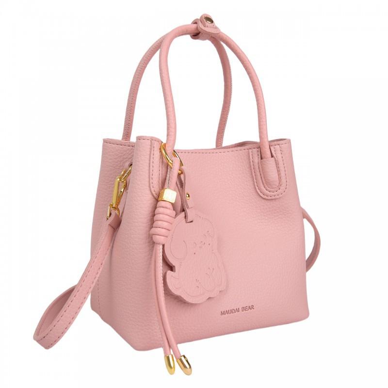 Korean Style Niche Casual Simple Lychee Pattern Portable Bucket Bag Temperament All-matching Work Commuter Mother Cross-body Women