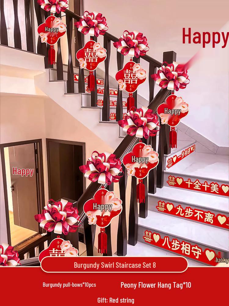 Wedding Stair Decoration Kit: Creative Escalator Flowers & Ribbons for Handrail Arrangement