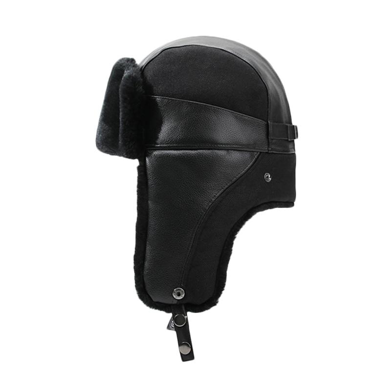 Winter PU Hat Bomber Hat Men's Outdoor Windproof Cold-Proof Ski Hat Thick Fleece Warm Cotton Hat