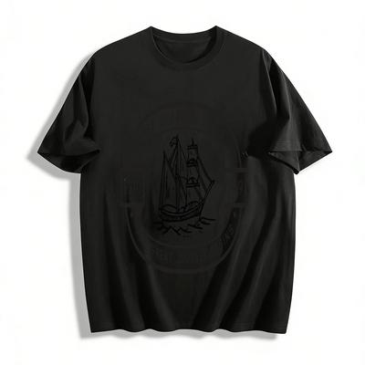 Red Sparrow Lines 1989 Sailing Ship Print Casual Tee The Great Journey Pure Cotton T-shirt