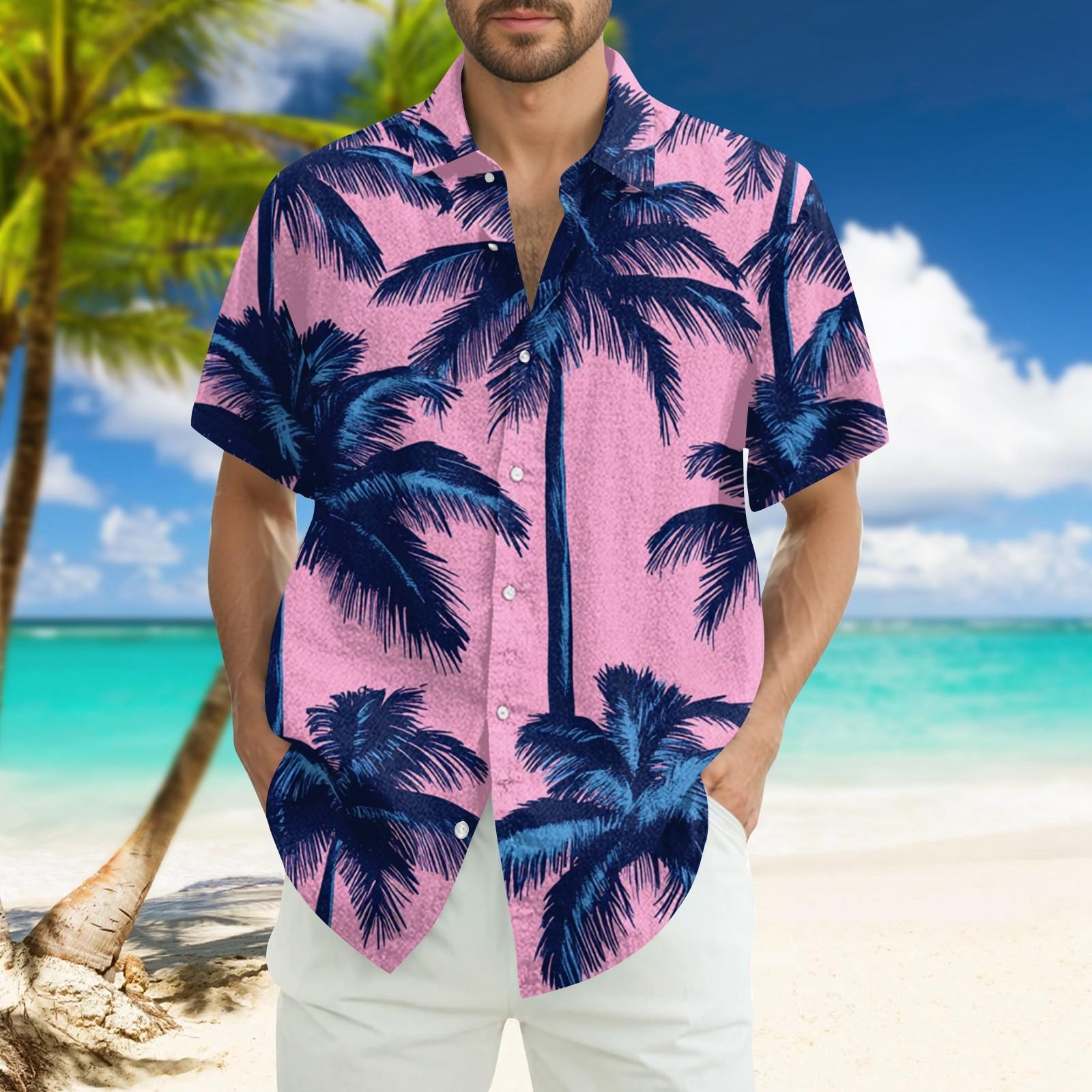 

Мужская модная свободная гавайская принтованная пляжная рубашка с коротким рукавом XXL