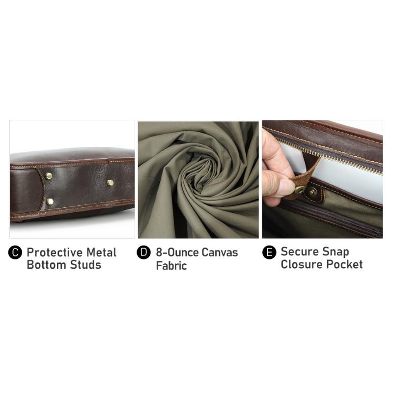 Men Full Grain Waxed Leather Briefcase Fits 14 Inch Laptop Business
