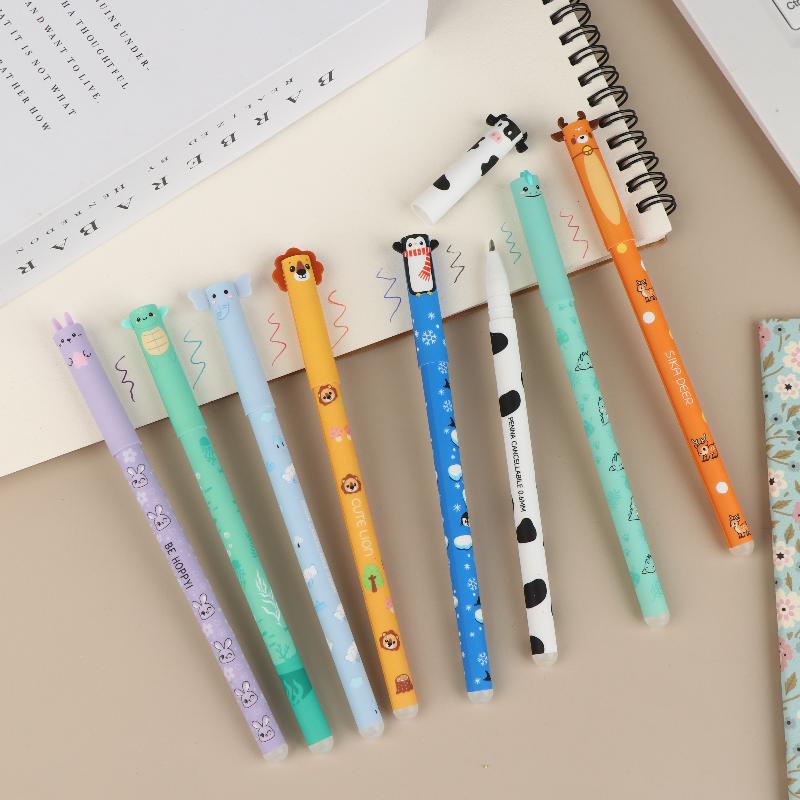 8Pcs Cartoon Animal Erasable Gel Pens 0.5Mm Colorful Ink Ballpoint Pens Smooth Writing For Office School Stationery Supplies