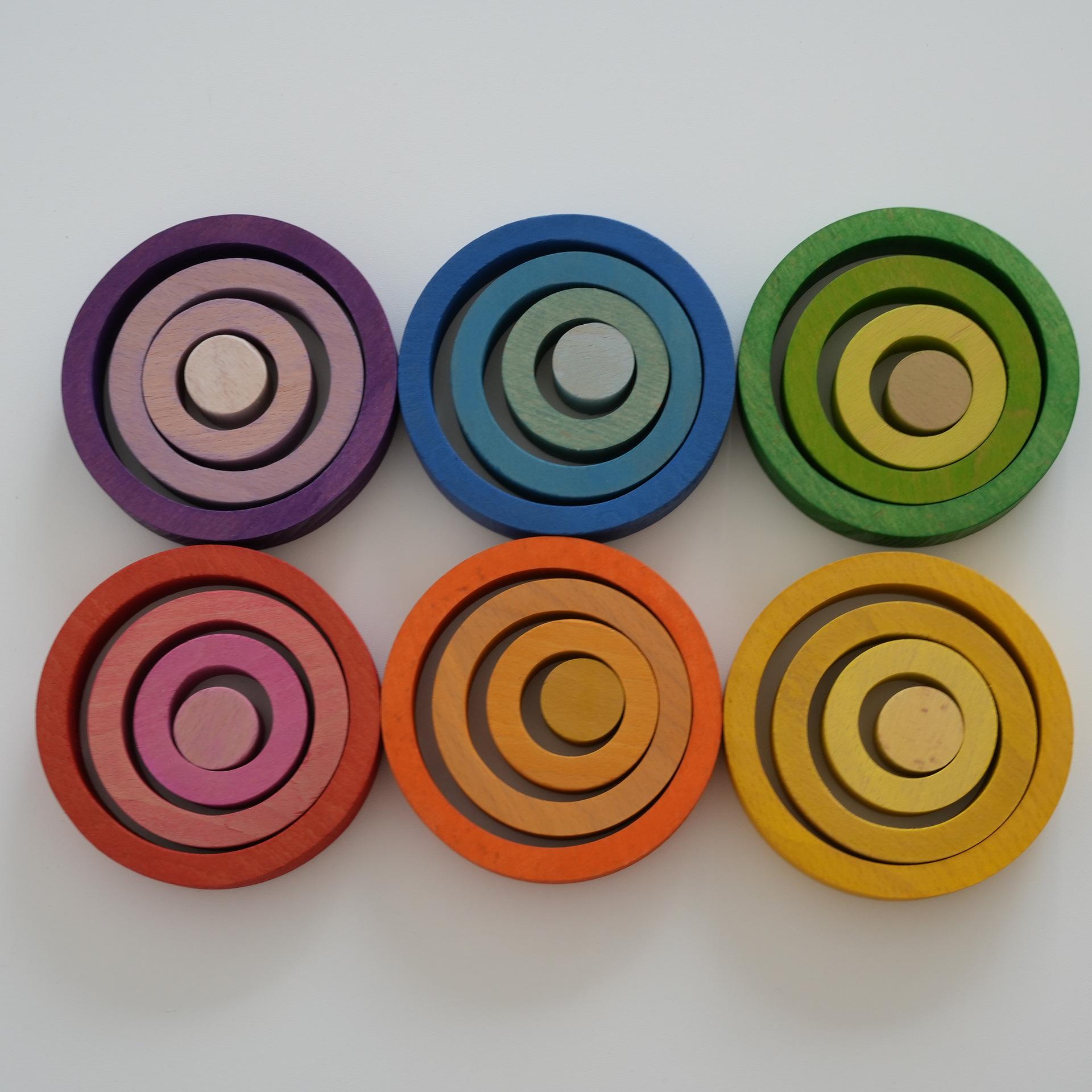 6-Color Beech Ring Toss Game - Educational Building Blocks for Early Learning