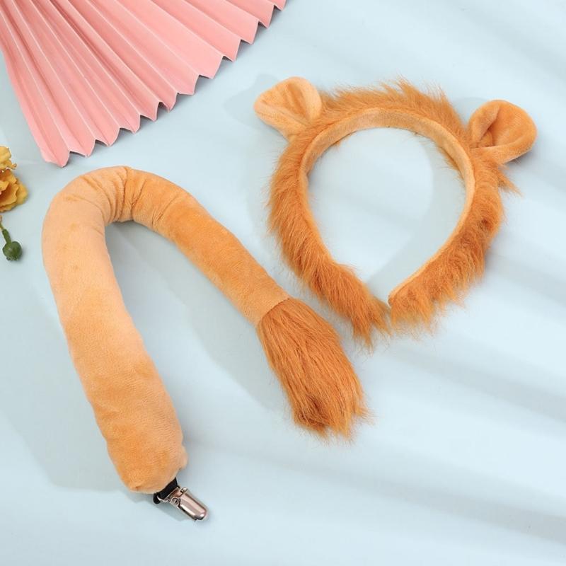 Halloween Lion Cosplay Costume Set, Lion Ear Hairband Tail, Skirt, Bowtie, Animal Dress up Costume for Kid Cosplay
