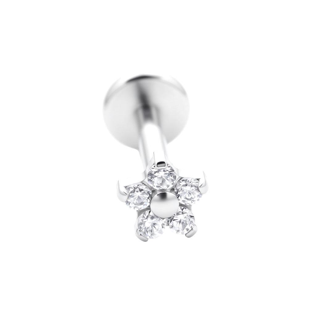 G23 Titanium Alloy Zirconia Flower Stud Earrings, ASTM F136 Implant Grade Body Piercing Jewelry