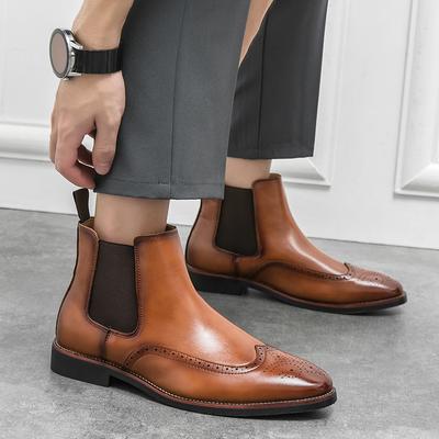 Neue braune Brogues Chelsea Boots für Herren Schwarz Business Handgefertigt Herren Kurze Stiefel Runde Zehe Slipper Stiefeletten Übergröße 38-46