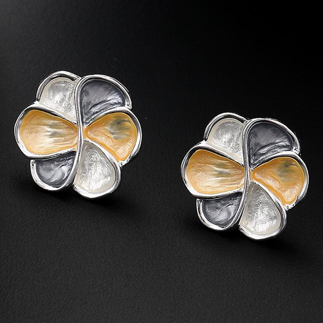 

Цветная живопись маслом красочные серьги-пусеты в виде цветков, простые и высококлассные женские универсальные серьги-лепестки