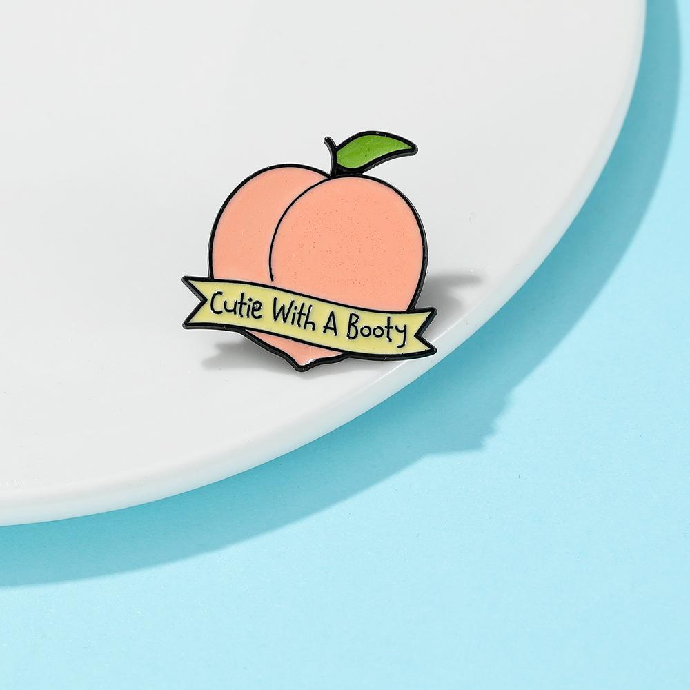 Funny Cutie With A Booty Enamel Brooches Cute Cartoon Butt Peach Pins Fruit Badge