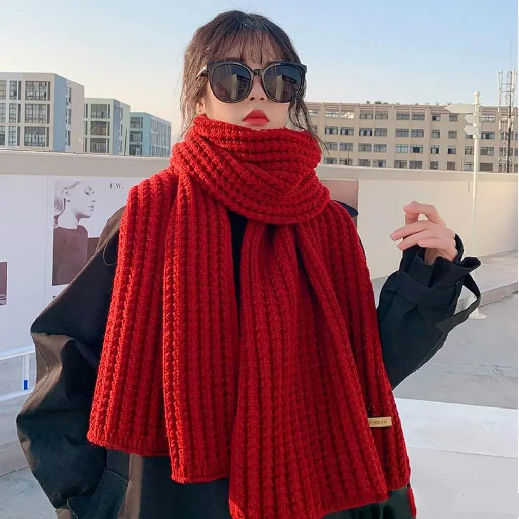 Winter Couple Matching Scarf Chunky Knit Soft Warm Solid Color Korean Style Women Students Cozy Accessory Cold Weather Scarf