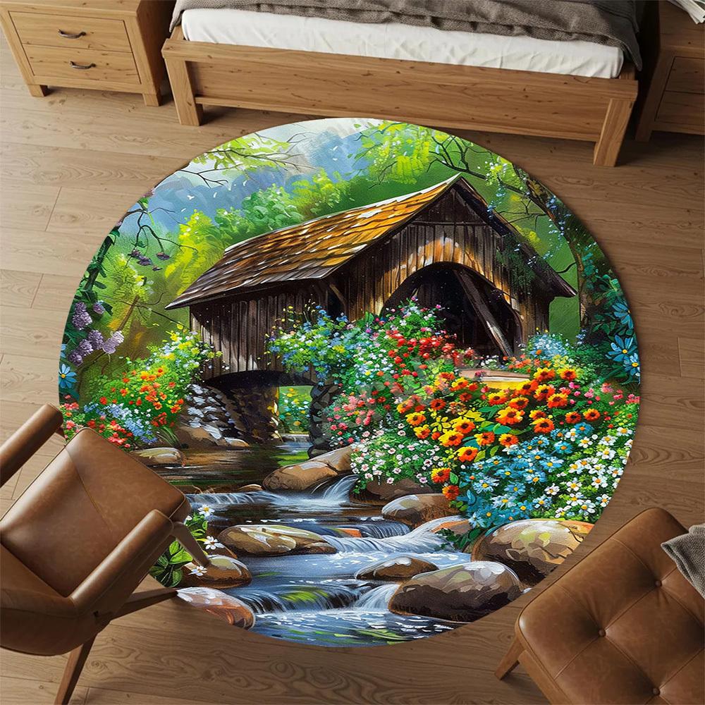 1PC bridge flowers Office Round Area Rug, Under Office Chairs Bedroom Living Room Home Decor, Carpet for Office -1110031