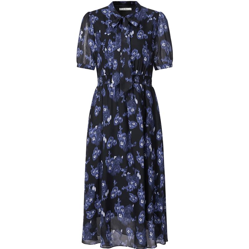 Jiuzi Elegant Printed Mulberry Silk Dress