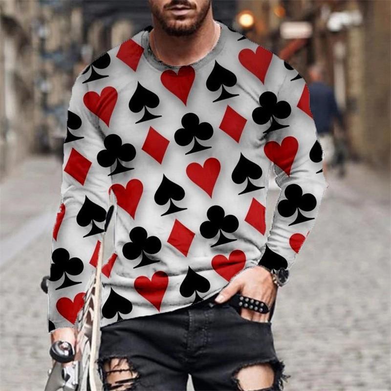 

Retro Round Neck Long Sleeved T-shirt 3D Digital Print Men s Loose Comfortable Casual Poker Pattern Top T-shirt 6XL