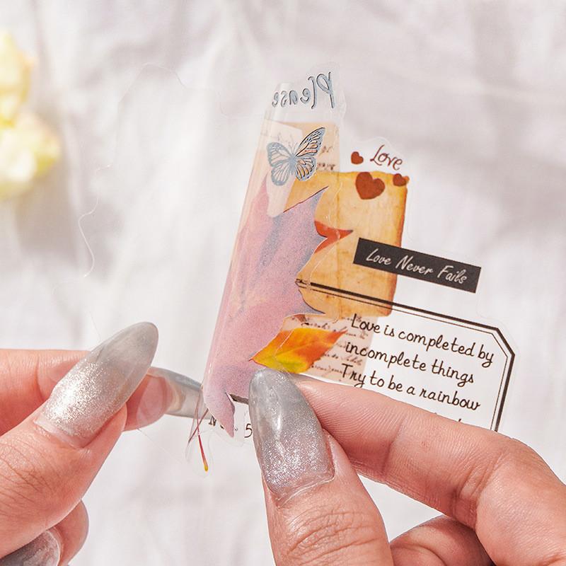 20sheets Floral Mushroom Leaves Sticker PET Stickers DIY Collage Supplies Creative Decor Scrapbook Stickers Magazine Decoration