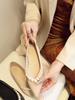 Fashion Women Flat Shoes Pearl Slip-on Loafers Girl Pointed Toe Internal Increase Shoes