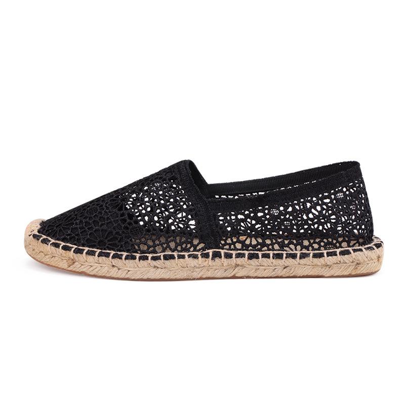 Ladies Fisherman Shoes One Pedal Women'S Casual Little White Shoes Hollow Canvas Shoes Hemp Bottom Straw Fisherman Shoes Wholesale