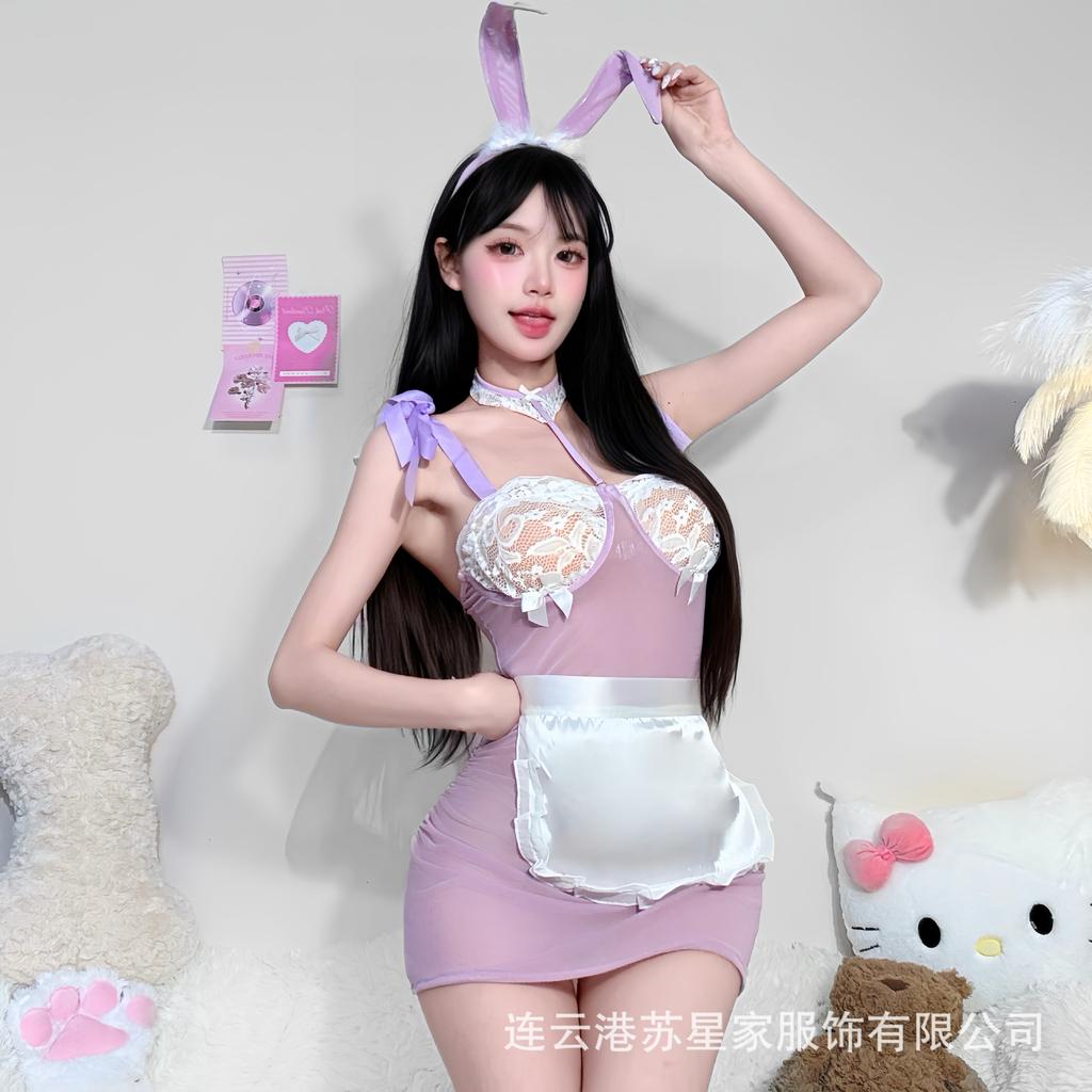 Large size sweet bunny girl with steel rim perspective maid suit erotic underwear sexy midnight charm breast seduction