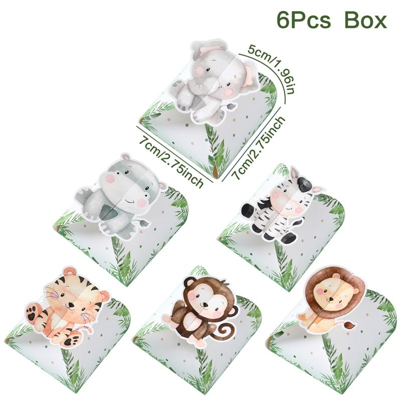 12pcs Paper Jungle Animals Candy Box Wedding Party Safari Birthday Party Decoration Baby Shower Gift Box Chocolate Cookie Bag