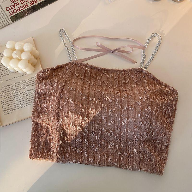 

Милая Горячая Девушка Цепочка Красивая Спина Майка Жилет С Дизайном Чувства Дизайна Бантик Верх Бандо Для Женщин M