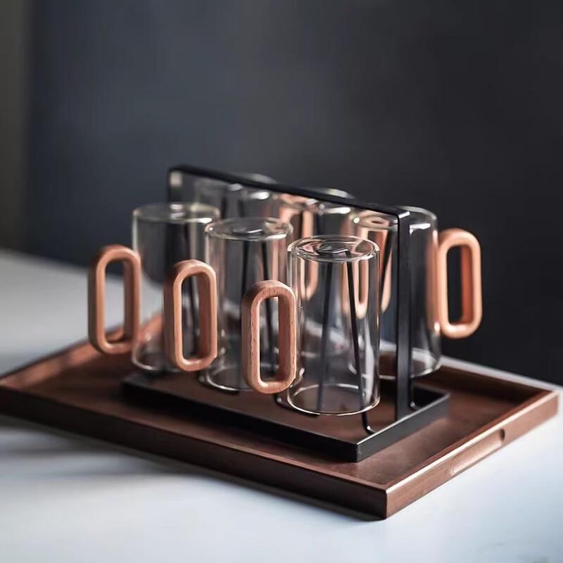 ZISIZ 360ml Glass Tea Cup Set with Wood Handle
