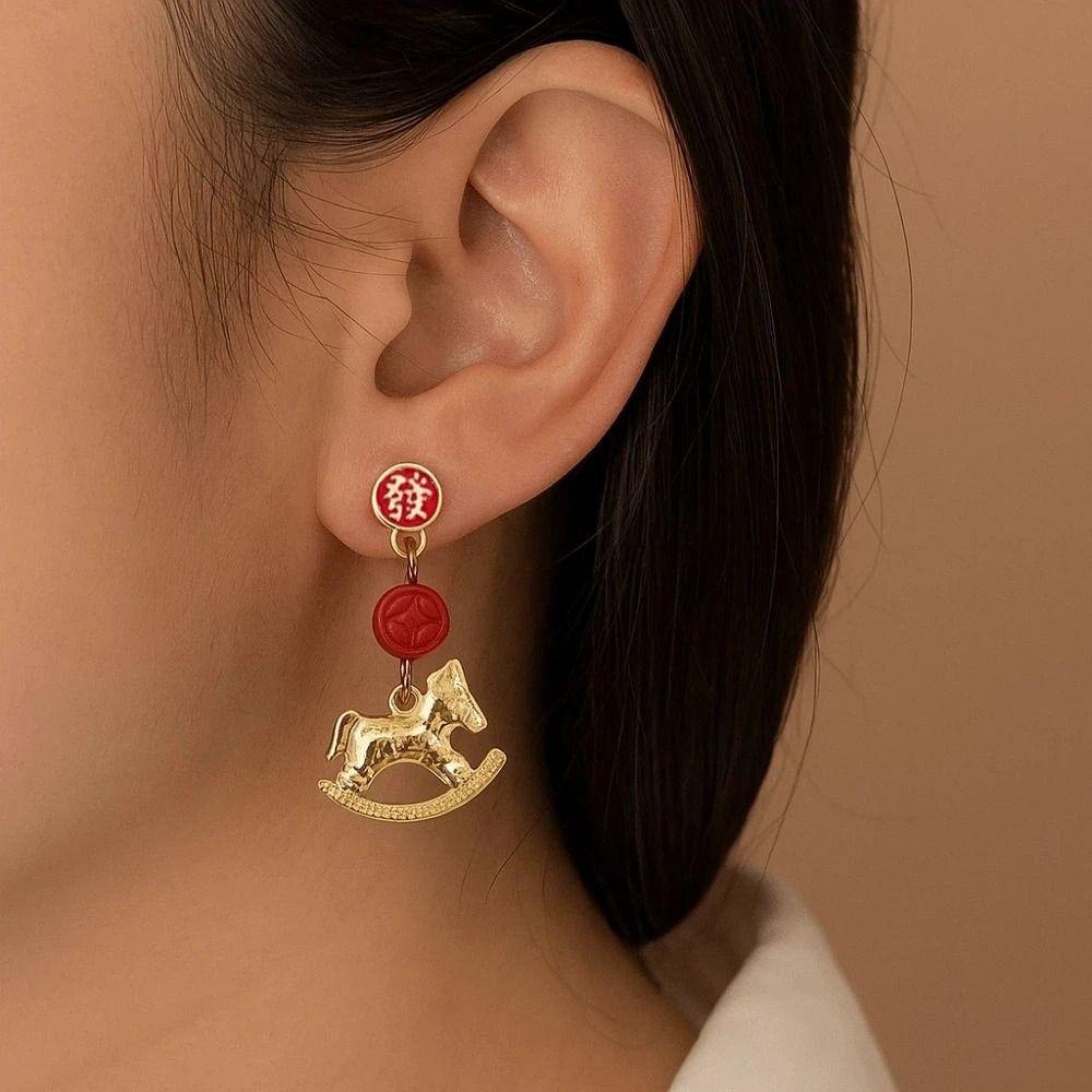 Fashion Jewelry Red Pony Earrings Chinese Style Horse Mascot Drop Earrings Party