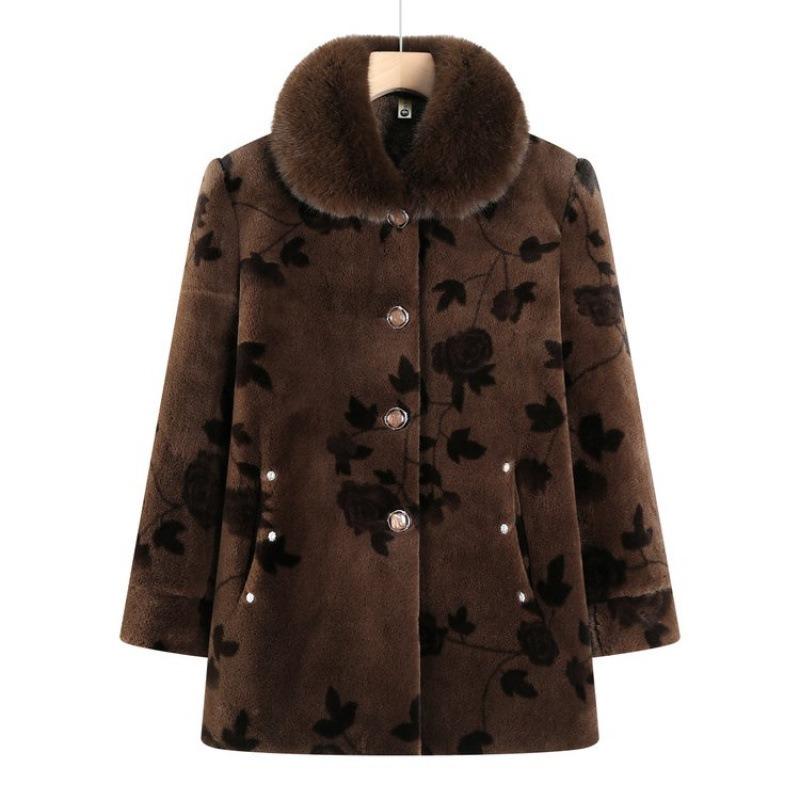 Middle-aged Elderly Winter Grandma Fleece Coat New Padded Jacket Female 0-year-old Mother Winter Imitation Mink Coat