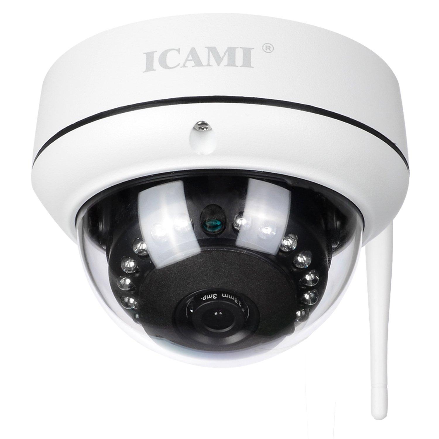 

ICAMI Security HD 720P Wireless IP Surveillance Camera with SD Card Automatic Motion Alarm and Night Vision Camera, Built-in Slot, Recording, Wi-Fi білий