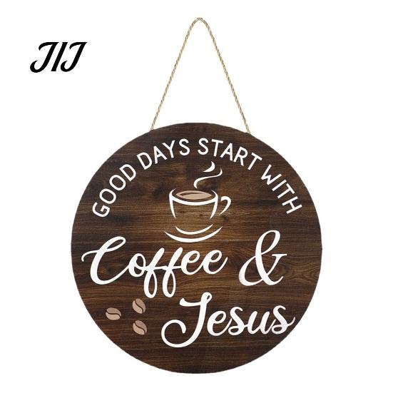 Rustic Home Wall Decor Wooden Coffee Bar Signs, Themed Hanging Sign, Cup Decorative Wood Signs for Breakfast Nook Shape & Round Plaque Farmhouse