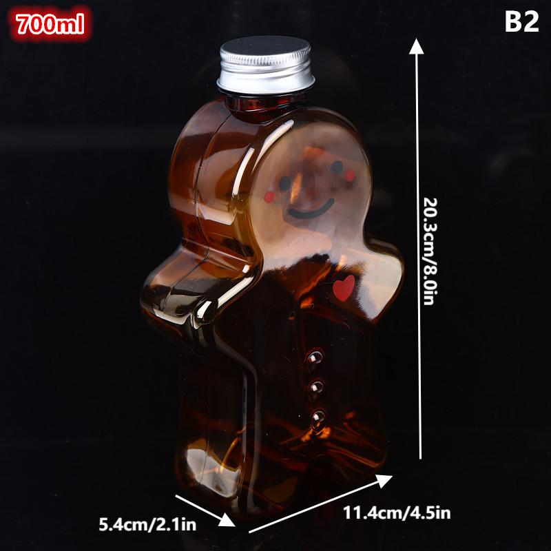 1 PCS Christmas Gingerbread Man Candy Jar Sealed Plastic Juice Drink Bottle Xmas Party New Year Gingerbread Man Drink Container