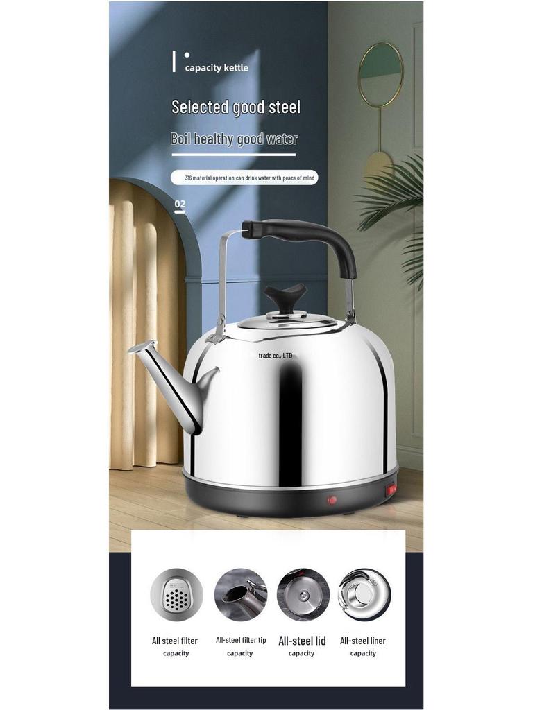 Elektrischer Wasserkocher aus Edelstahl mit großem Fassungsvermögen, automatischer Abschaltung und Pfeife