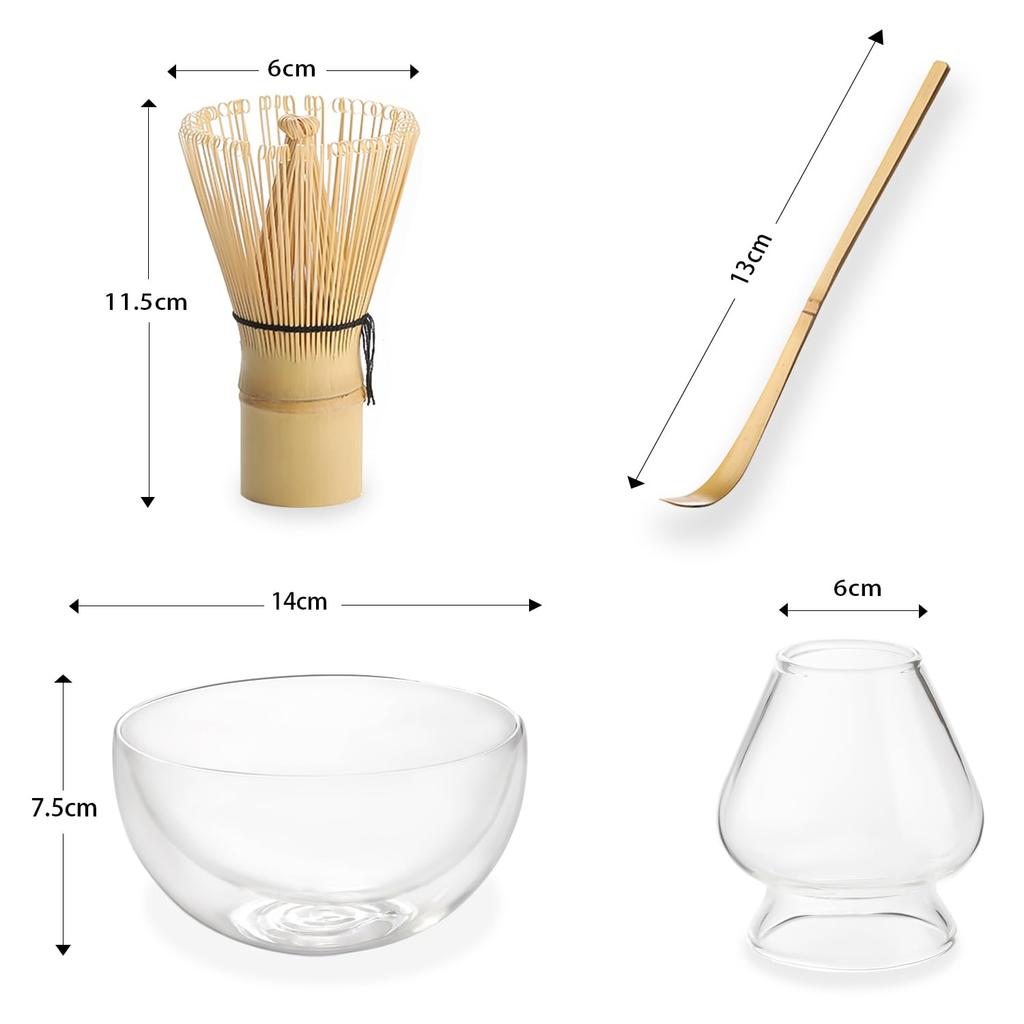 Bol à thé en verre Bol à thé Matcha Cérémonie du thé Fouet à thé Matcha Fouet Cuillère à thé Ensemble, Bol à double paroi, Bol à double paroi, Ensemble, Ustensiles, Bol, Support,