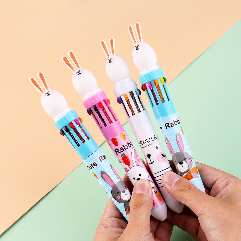1Pc Kawaii Cute Rabbit Multicolor Pen 0.5mm Colorful Ink Pen Cartoon Creative Gel Cartoon Bunny Pen Ten-Color Brown Colorful 10-Color Back To School S
