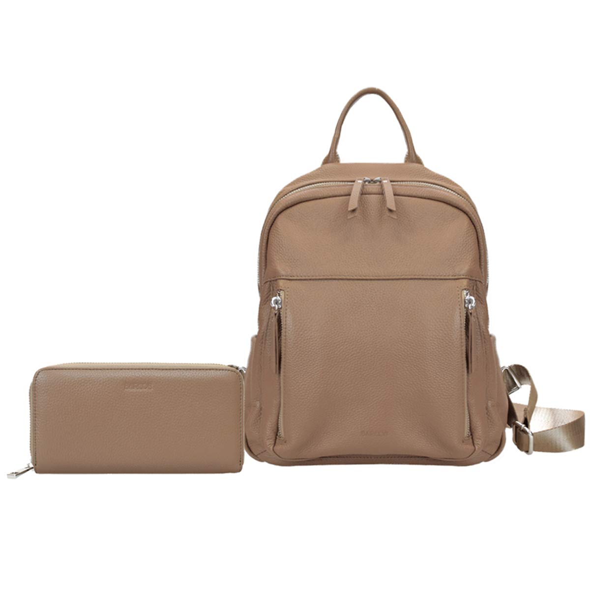 

Barcos Backpack and Wallet Genuine Long Large Commuter Taupe 2-Piece Set, Leather, Women s, Gift, Wallet, Capacity, Stylish, Backpack,