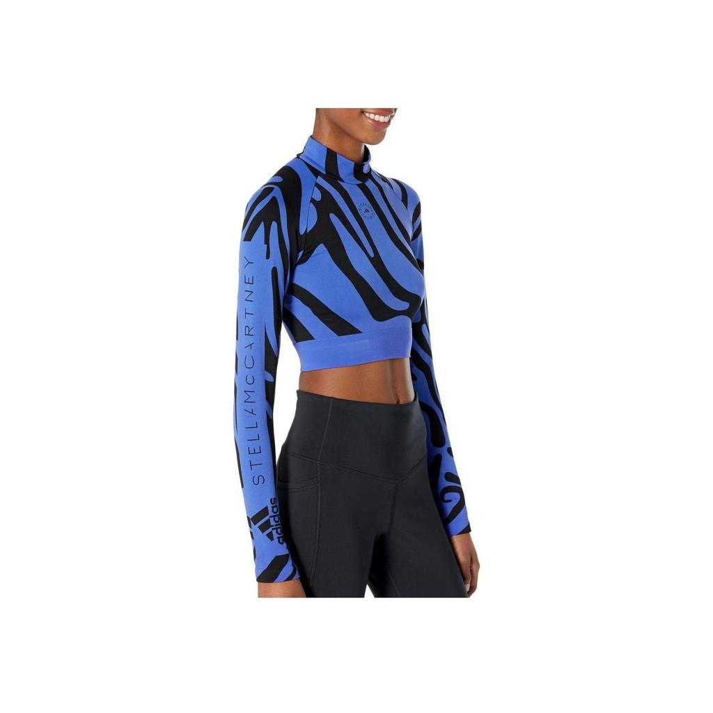 Adidas Logo Short Sleeve Fitted T-Shirt Women Tops Blue HF3066