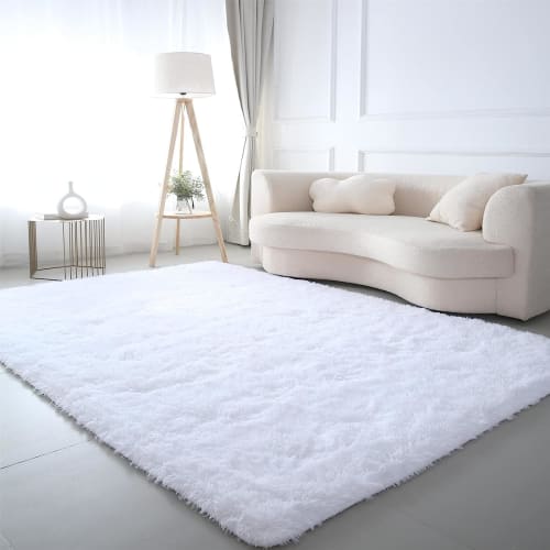 Leesentec Fluffy Washable Rug, Nordic Style, Non-Slip, Soundproof, Antibacterial, Odor Resistant, Long Pile, Compatible with Air Conditioning and Unde