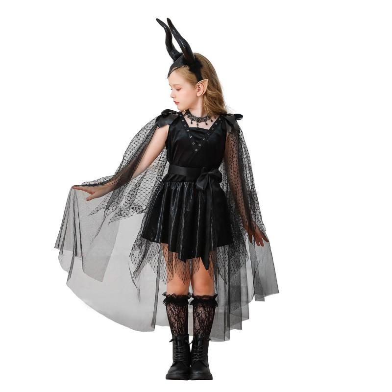 Halloween Witch Costume Kids Girls Vampire Demon Dress Stage Performance Party