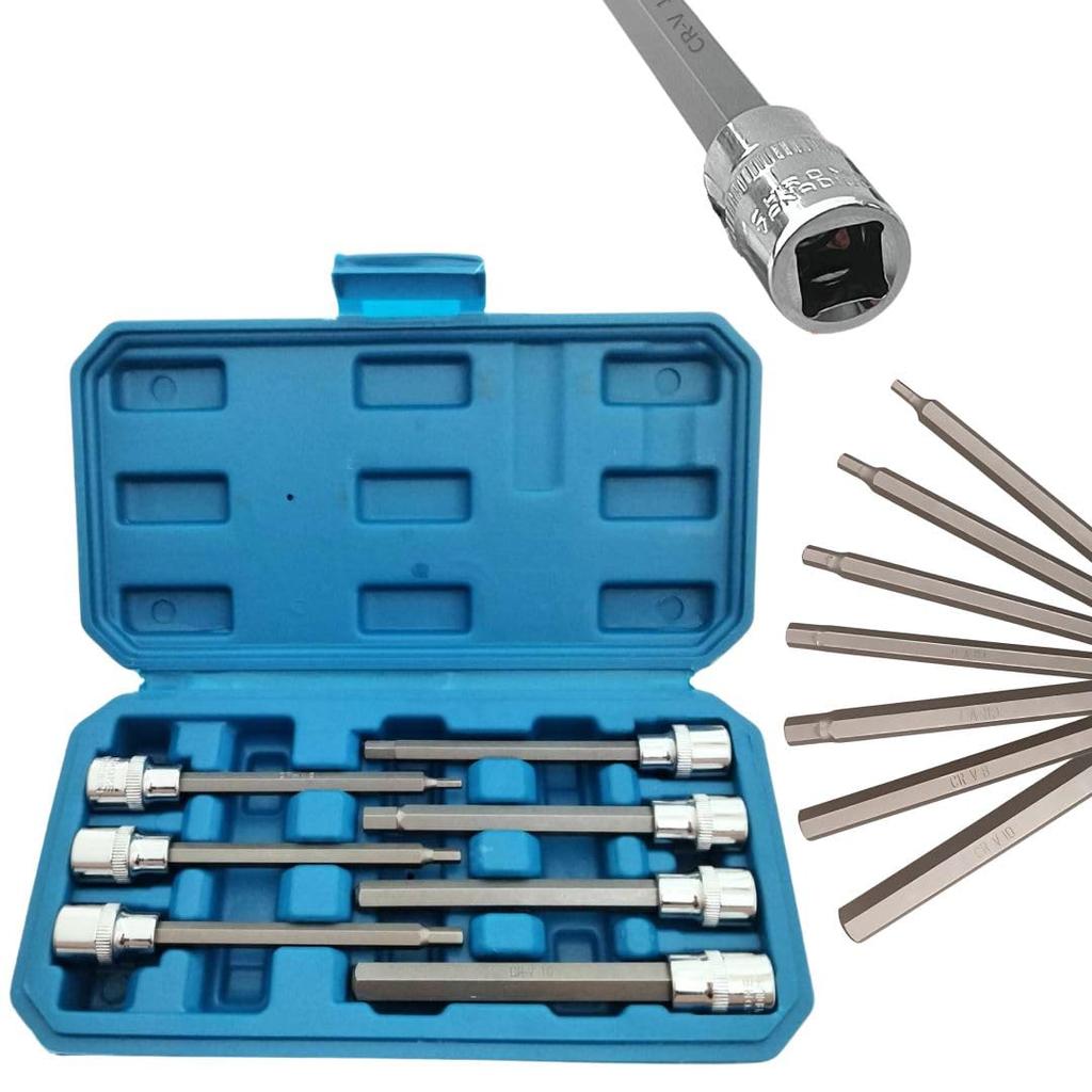 GRAVIX Long Hexagon Socket and Inch 110mm Total and Set with Storage Hex Socket Hex Carpentry DIY Tool Set for Automotive and Motorcycle Repair and