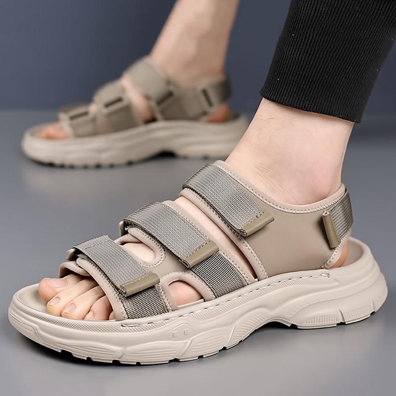 New Summer Men's Peep Toe Beach Sandals Soft Thick Sole Non-Slip Breathable Sneakers Outdoor Light Bottom Slippers Beach Sandals