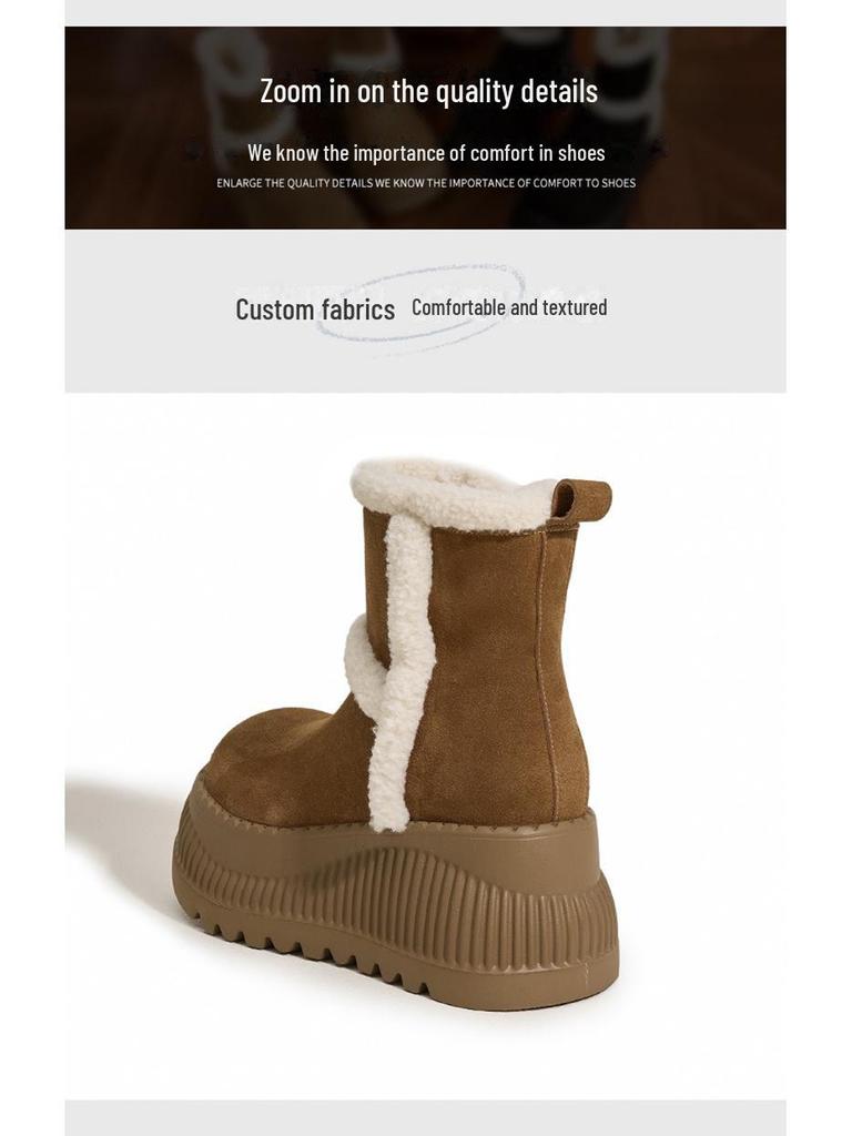2024 Women's Mid-Tube Snow Boots: Thick-Soled, Velvet-Lined, Non-Slip, Warm, Height-Enhancing, All-Match Design.
