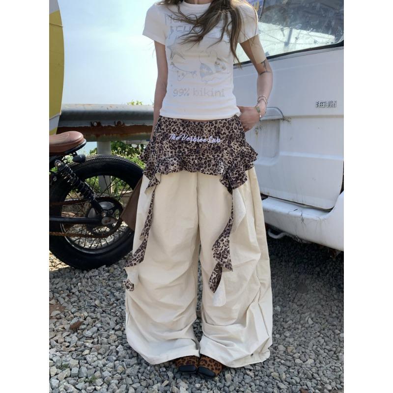 Retro Leopard Print Splicing Black Overalls Women's Summer Thin Jazz Dancing Quick-drying Sports Trousers