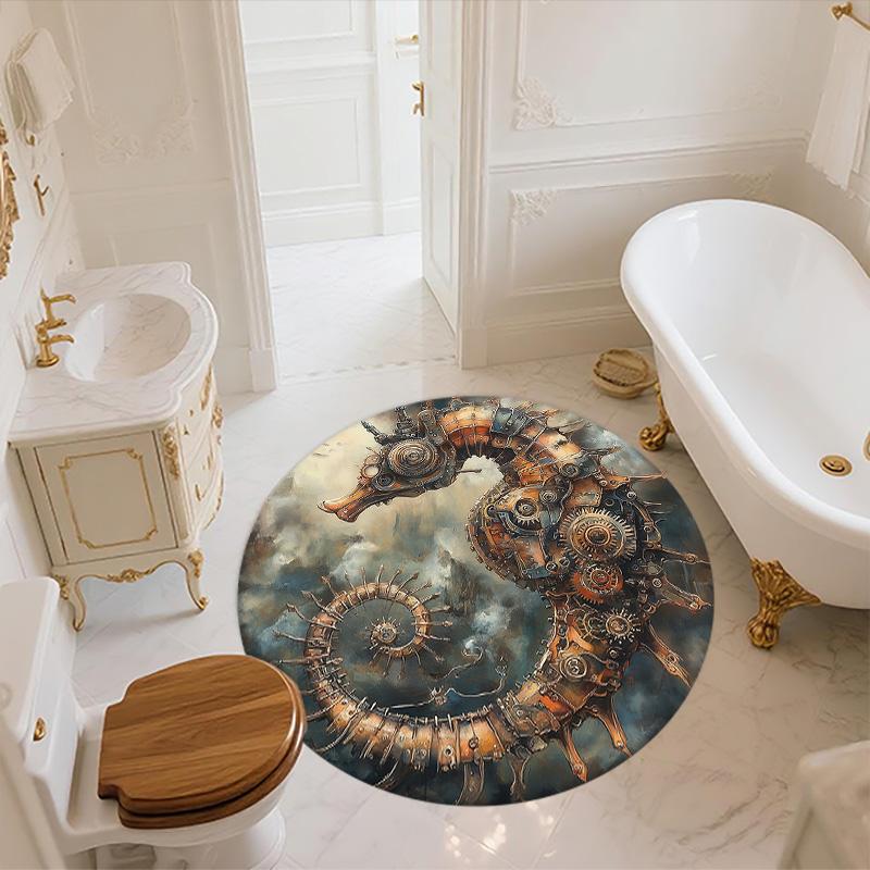Seahorse,Round Area Rug,Carpet Rug for Living Room Bedroom Sofa Playroom Decor,Non-slip Floor Mat