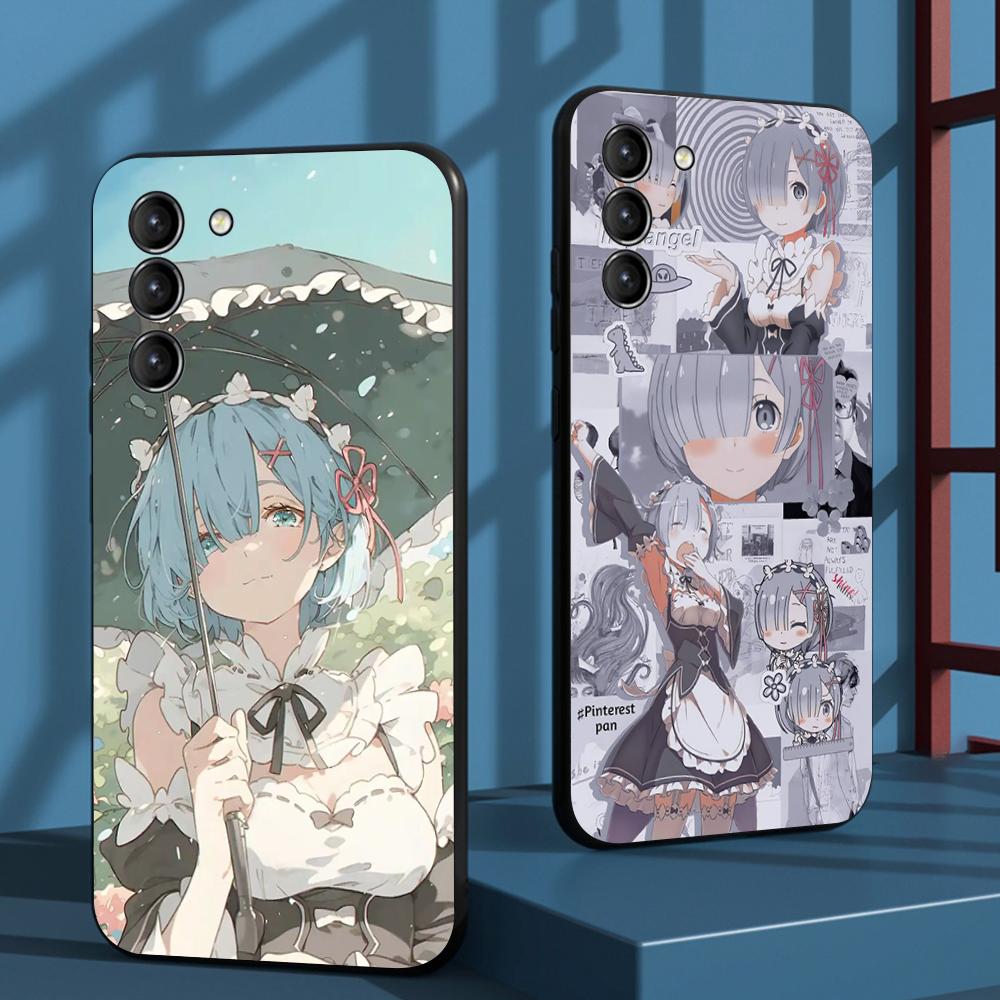 Re zero cute girl classic anime pattern Phone Case For Samsung Galaxy S26 S25 S24 S23 S22 S21 Plus Ultra Note20 Soft Black
