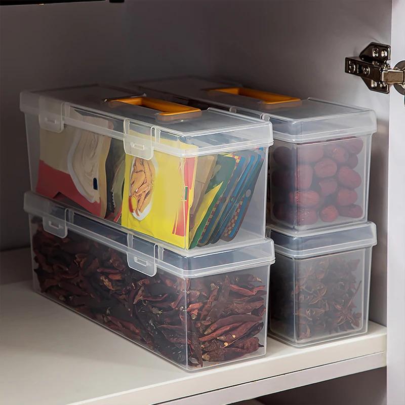 6 Grids Sealed Plastic Storage Box With Handle Portable Large Capacity Spice Storage Container Clear Kitchen Organizer