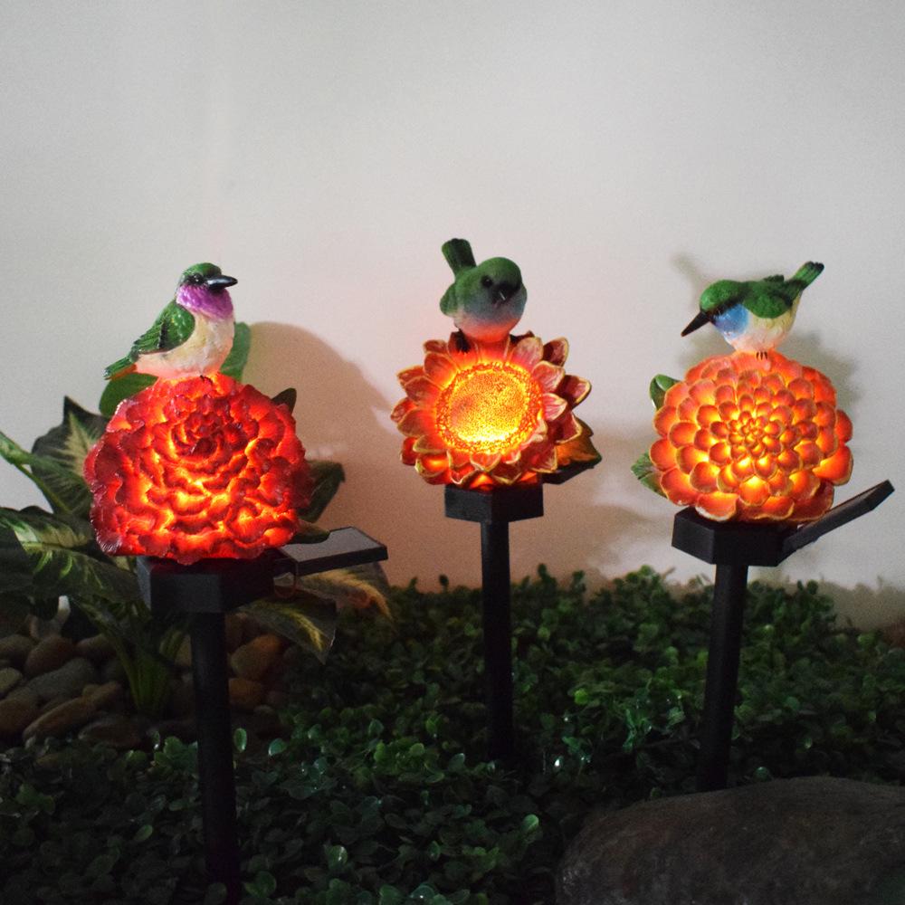 Solar LED Flower Bird Lights for Outdoor Courtyard, Balcony, Garden, and Camping with Sensor Activation.