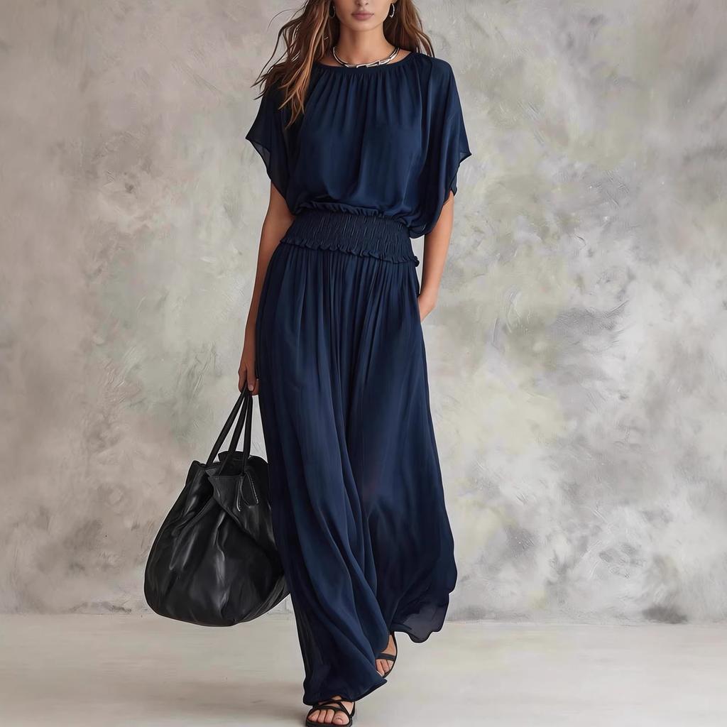2026 new summer European and American chiffon waist collection elegant exquisite long dress
