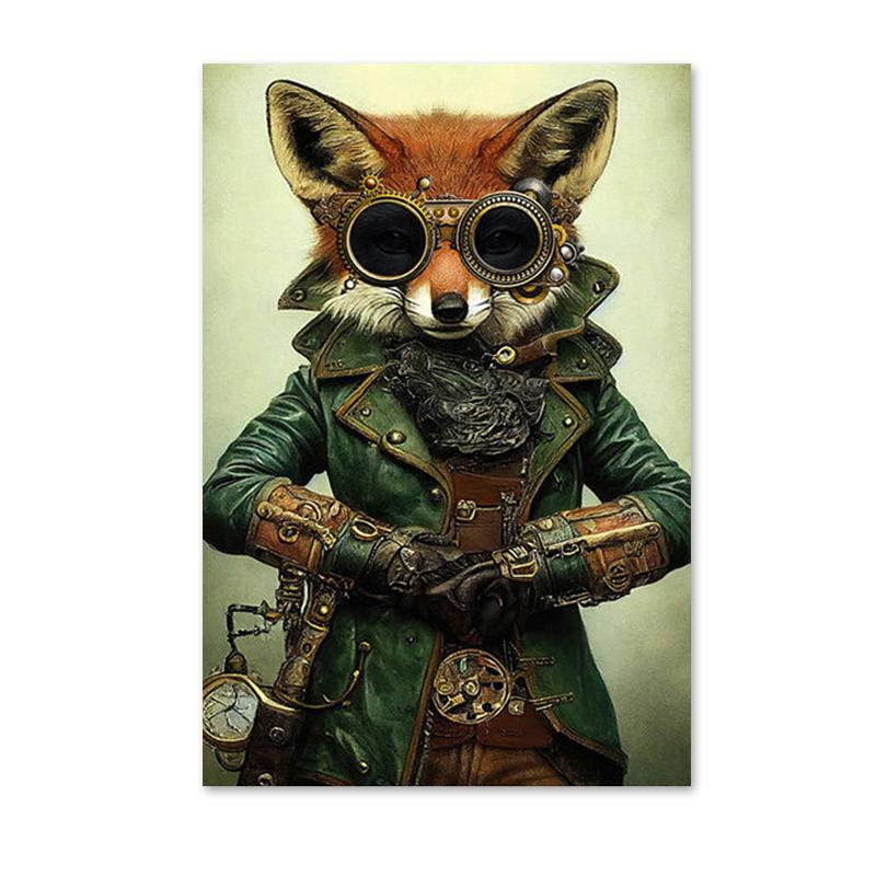 Retro Funny Animal Steampunk Cat Astronaut Rabbit Canvas Painting Posters Prints Wall Art Pictures for Living Room Home Decor