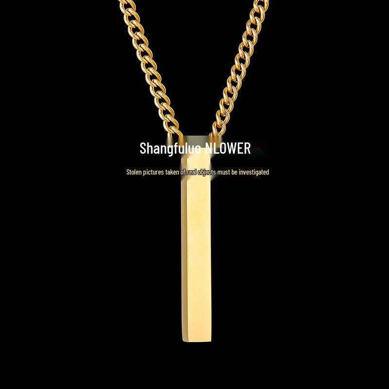 Custom Engraved Minimalist Cylinder Bar Necklace in Stainless Steel