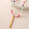 Collana con Ciondolo Pesce Bohemien con Perline Colorate e Catena in Acciaio Inossidabile per Donne e Uomini