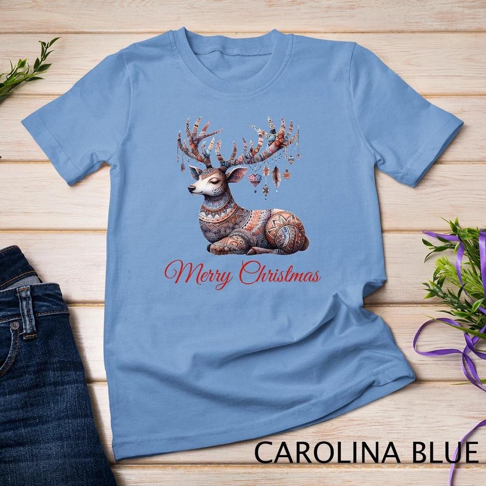 Vibrant Boho Reindeer Christmas Graphic Funny Christmas Shirt Unisex T-shirt 4 M